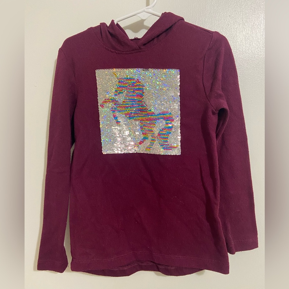 One step up  Maroon Sequin Unicorn Hoodie girls size 5/6